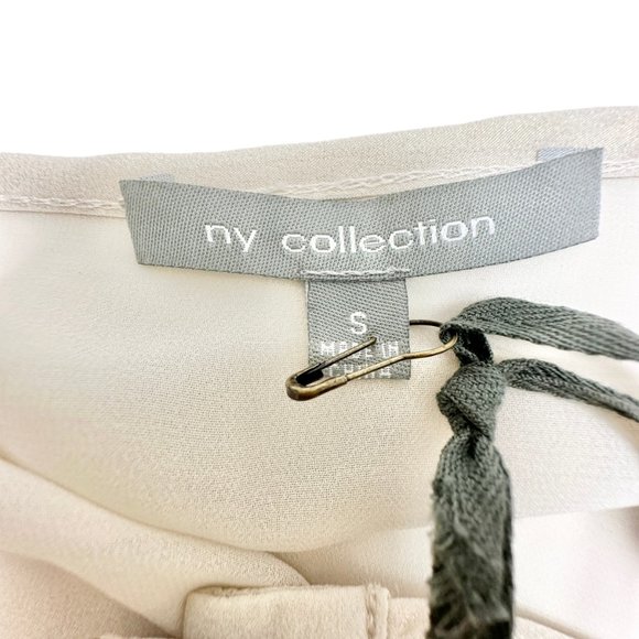 NY Collection Top Womens Small Cream Gold Shimmer 3/4 Sleeve Button Lace NWT - Picture 7 of 13